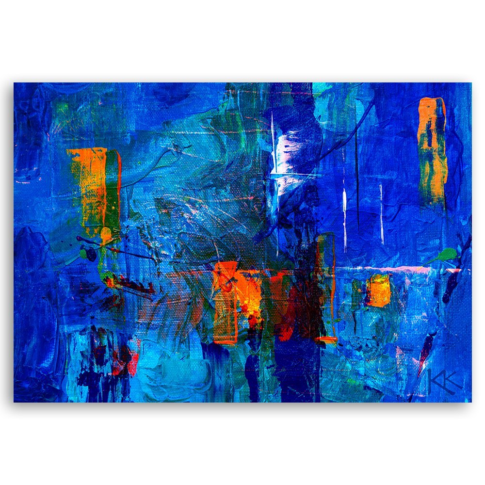 Emaga Obraz na płótnie, Niebieska abstrakcja ręcznie malowana - 90x60